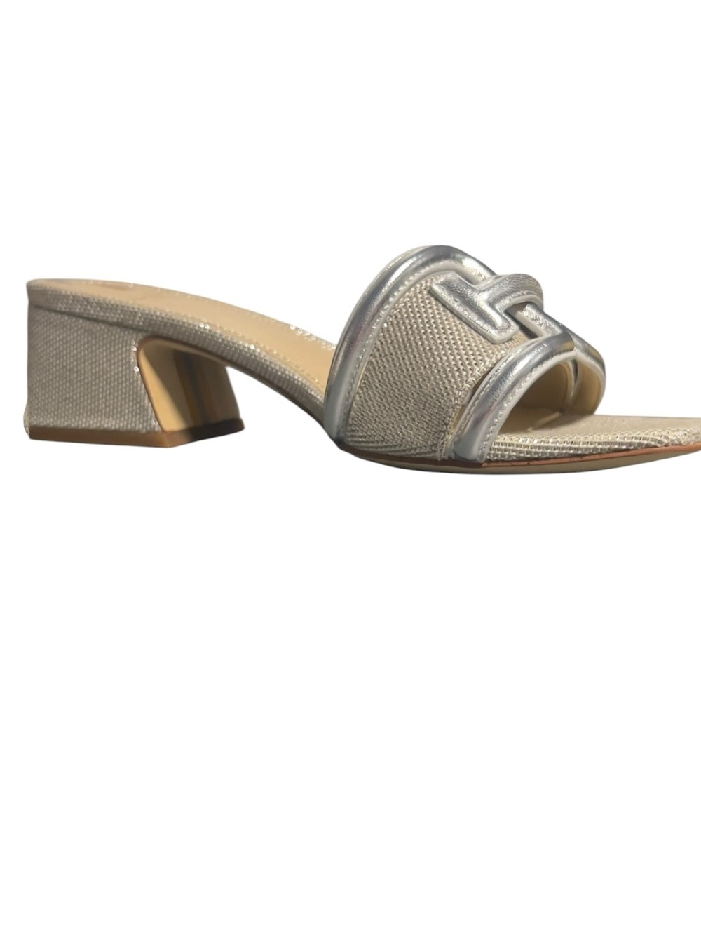Sam Edelman WAYLON Silver Metallic Braided Strap Block Heel Mules - Picture 4 of 12